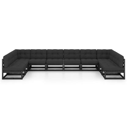 10-tlg. Garten-Lounge-Set mit Kissen Schwarz Massivholz Kiefer