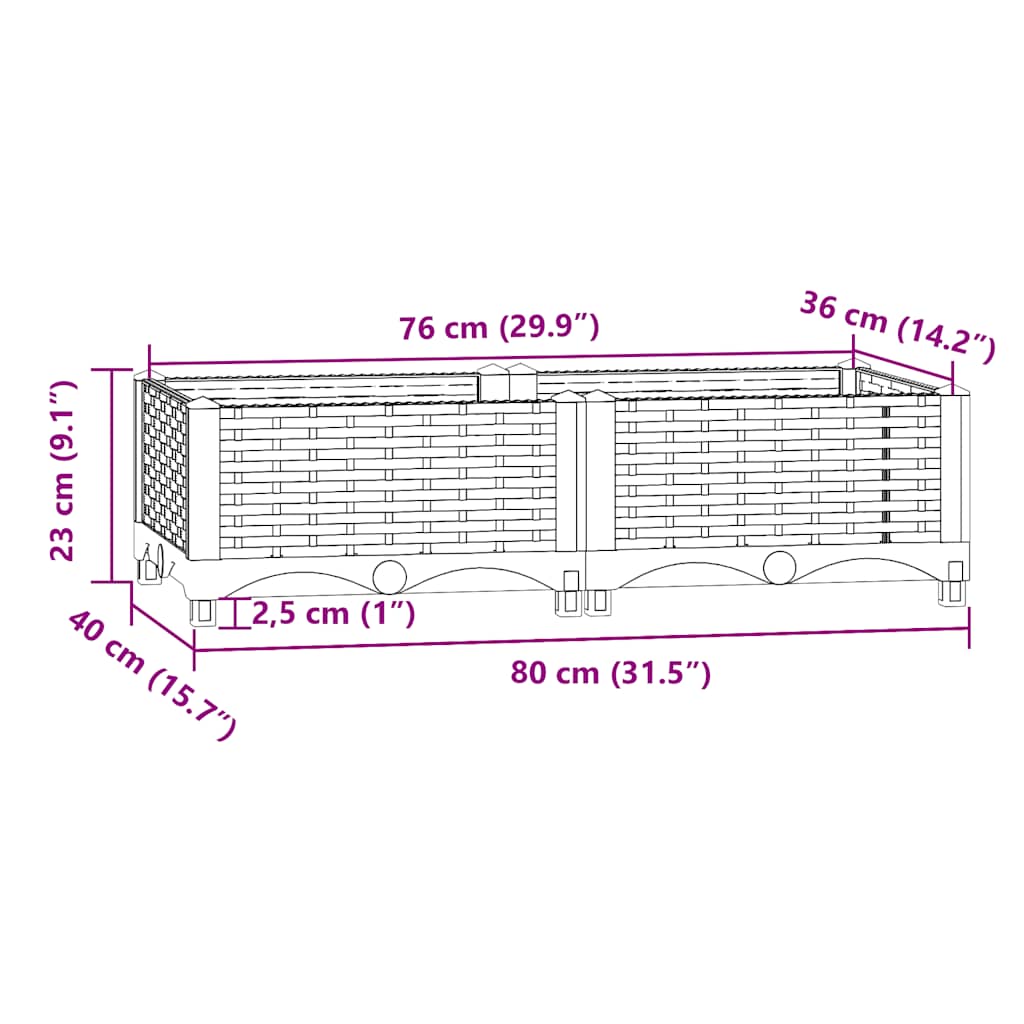 Hochbeet 80x40x23 cm Polypropylen