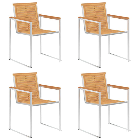 4 Stk. Gartenstühle Massivholz Teak und Edelstahl