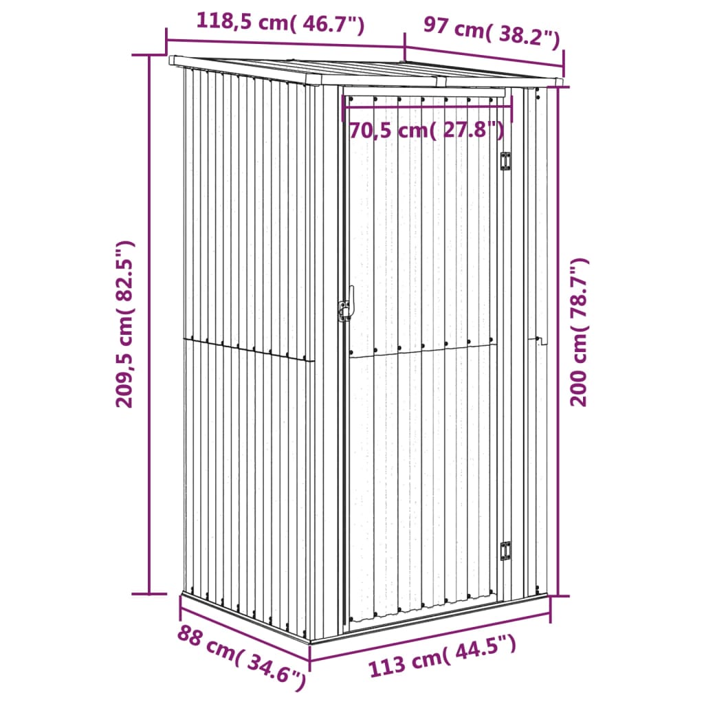 Redskabsskur Brun 118,5x97x209,5 cm Galvaniseret stål