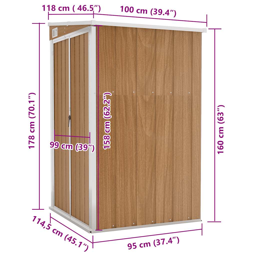 Anbauschuppen Braun 118x100x178 cm Verzinkter Stahl