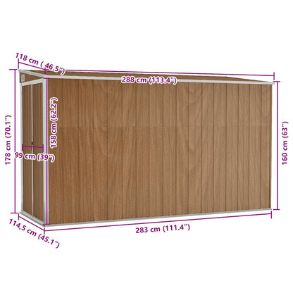 Anbauschuppen Braun 118x288x178 cm Verzinkter Stahl