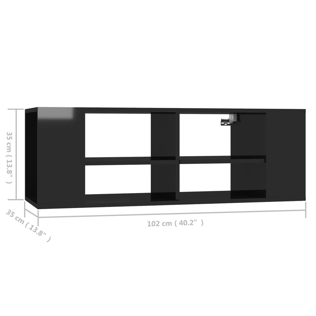 TV-vægskab sort højglans 102x35x35 cm træmateriale