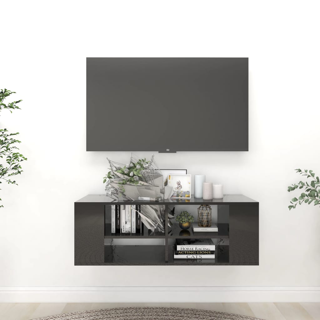 TV-vægskab sort højglans 102x35x35 cm træmateriale