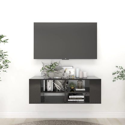 TV-vægskab sort højglans 102x35x35 cm træmateriale