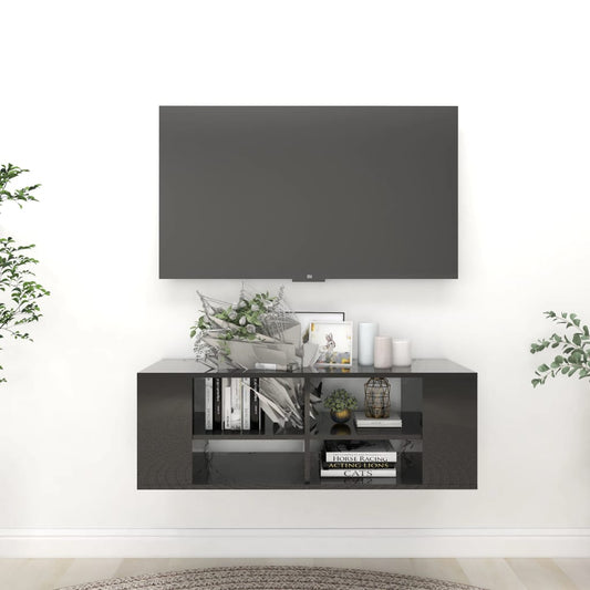 TV-vægskab sort højglans 102x35x35 cm træmateriale