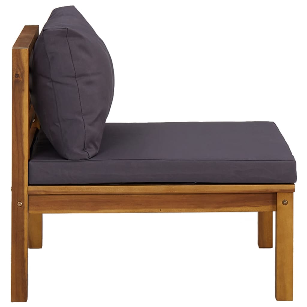 3-tlg. Garten-Lounge-Set mit Dunkelgrauen Kissen Akazienholz