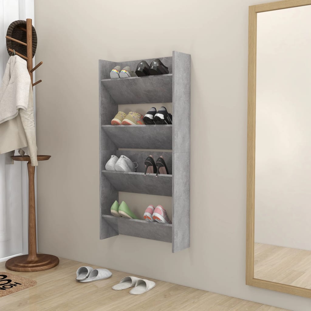 Wand-Schuhschränke 2 Stk. Betongrau 60x18x60 cm Holzwerkstoff