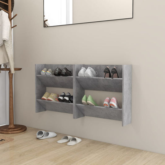 Wand-Schuhschränke 2 Stk. Betongrau 60x18x60 cm Holzwerkstoff