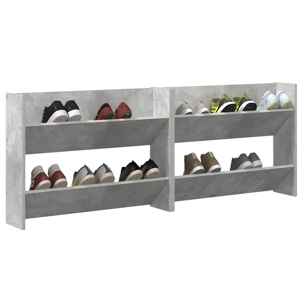 Wand-Schuhschränke 2 Stk. Betongrau 80x18x60 cm Holzwerkstoff