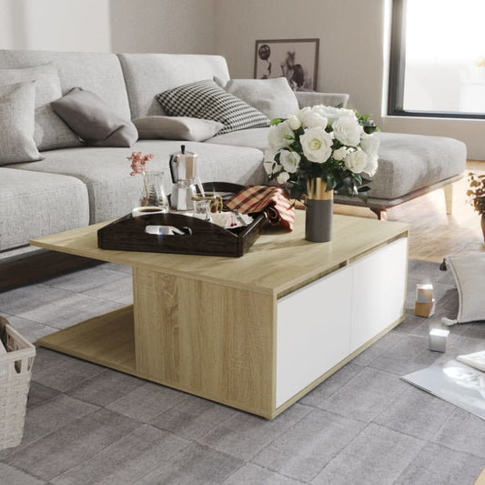 Couchtisch Weiß und Sonoma-Eiche 80x80x31 cm Holzwerkstoff