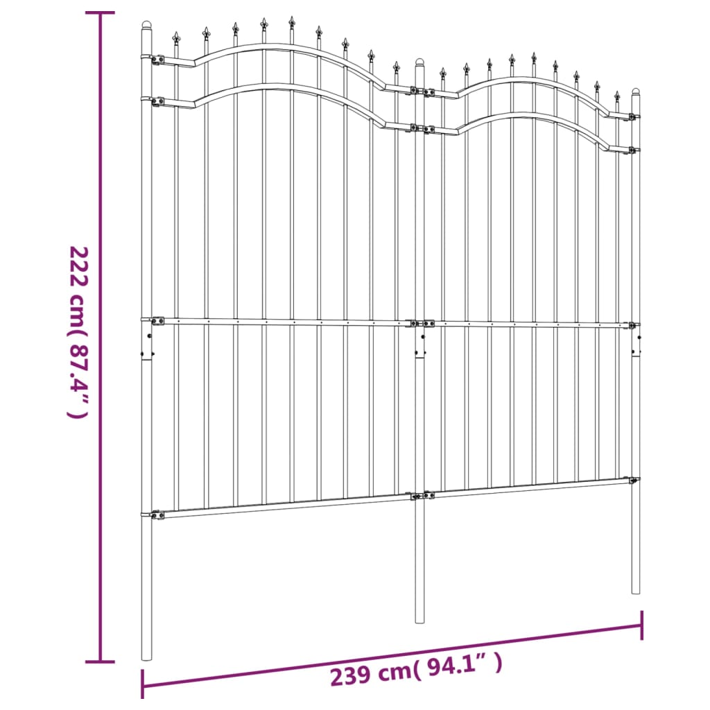 Gartenzaun mit Speerspitze Schwarz 239 x 175 cm Pulverbeschichteter Stahl