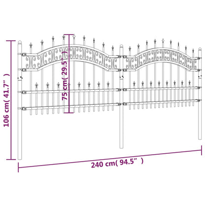 Gartenzaun mit Speerspitze Schwarz 240 x 75 cm Pulverbeschichteter Stahl