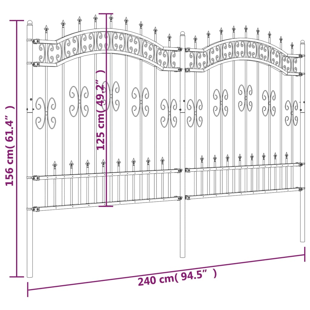 Gartenzaun mit Speerspitze Schwarz 240 x 125 cm Pulverbeschichteter Stahl