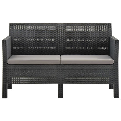 2-tlg. Garten-Lounge-Set mit Kissen PP Rattan Anthrazit