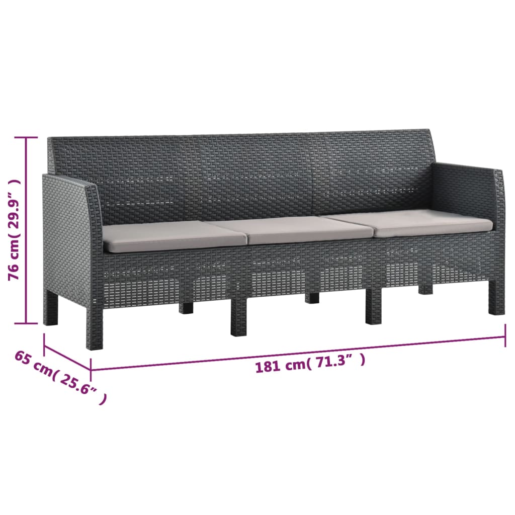2-tlg. Garten-Lounge-Set mit Kissen PP Rattan Anthrazit