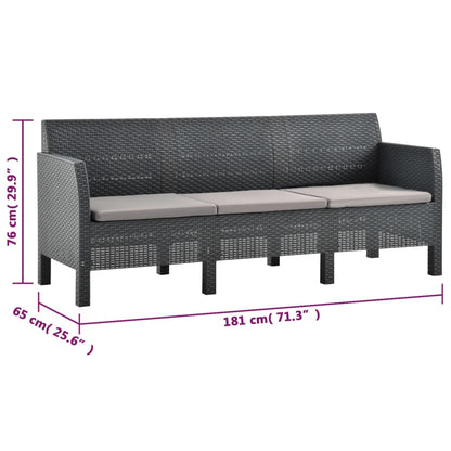 2-tlg. Garten-Lounge-Set mit Kissen PP Rattan Anthrazit
