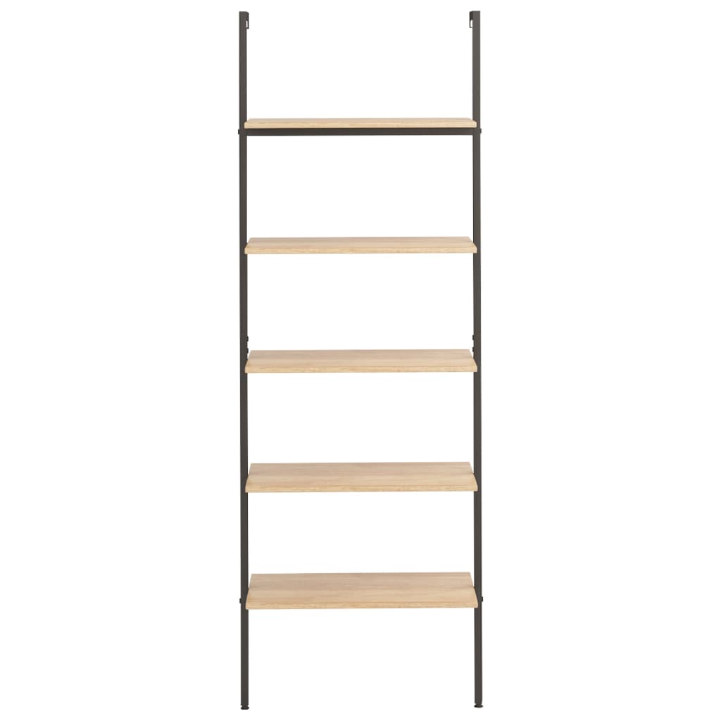 Leiterregal mit 5 Böden Hellbraun und Schwarz 64x35x185 cm