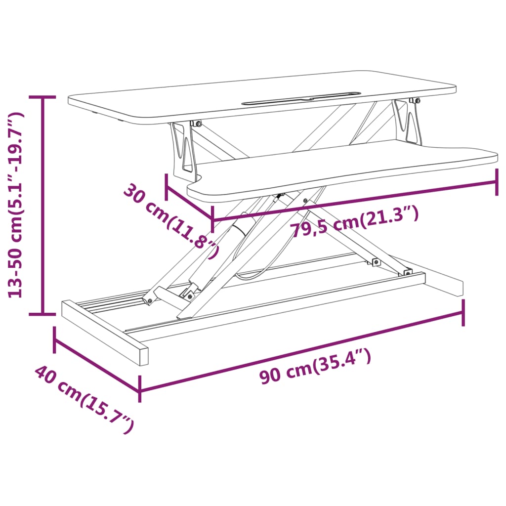 Arbeitsstation Verstellbar 90x40x(13-50) cm Stahl Holzwerkstoff