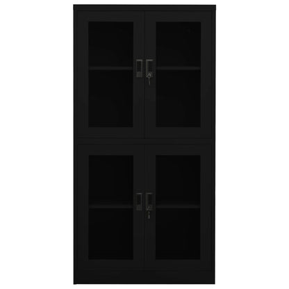 Büroschrank Schwarz 90x40x180 cm Stahl und Hartglas
