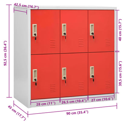 Schließfachschrank Hellgrau und Rot 90x45x92,5 cm Stahl