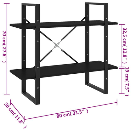 Bücherregal 2 Fächer Schwarz 80x30x70 cm Holzwerkstoff