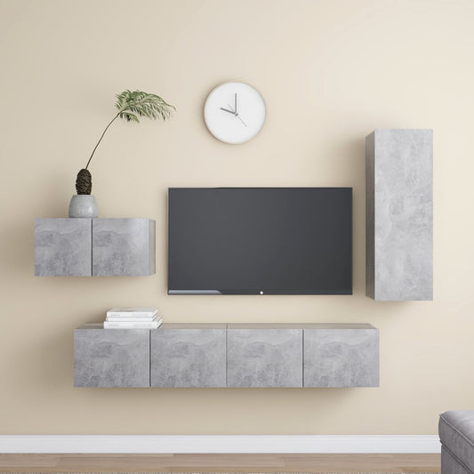 4-tlg. TV-Schrank-Set Betongrau Holzwerkstoff