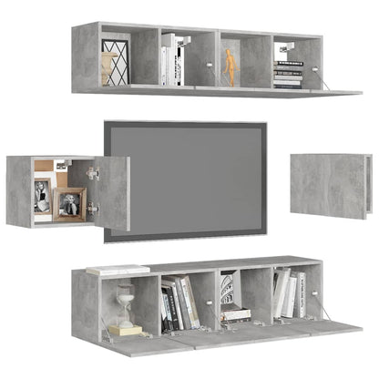 6-tlg. TV-Schrank-Set Betongrau Holzwerkstoff