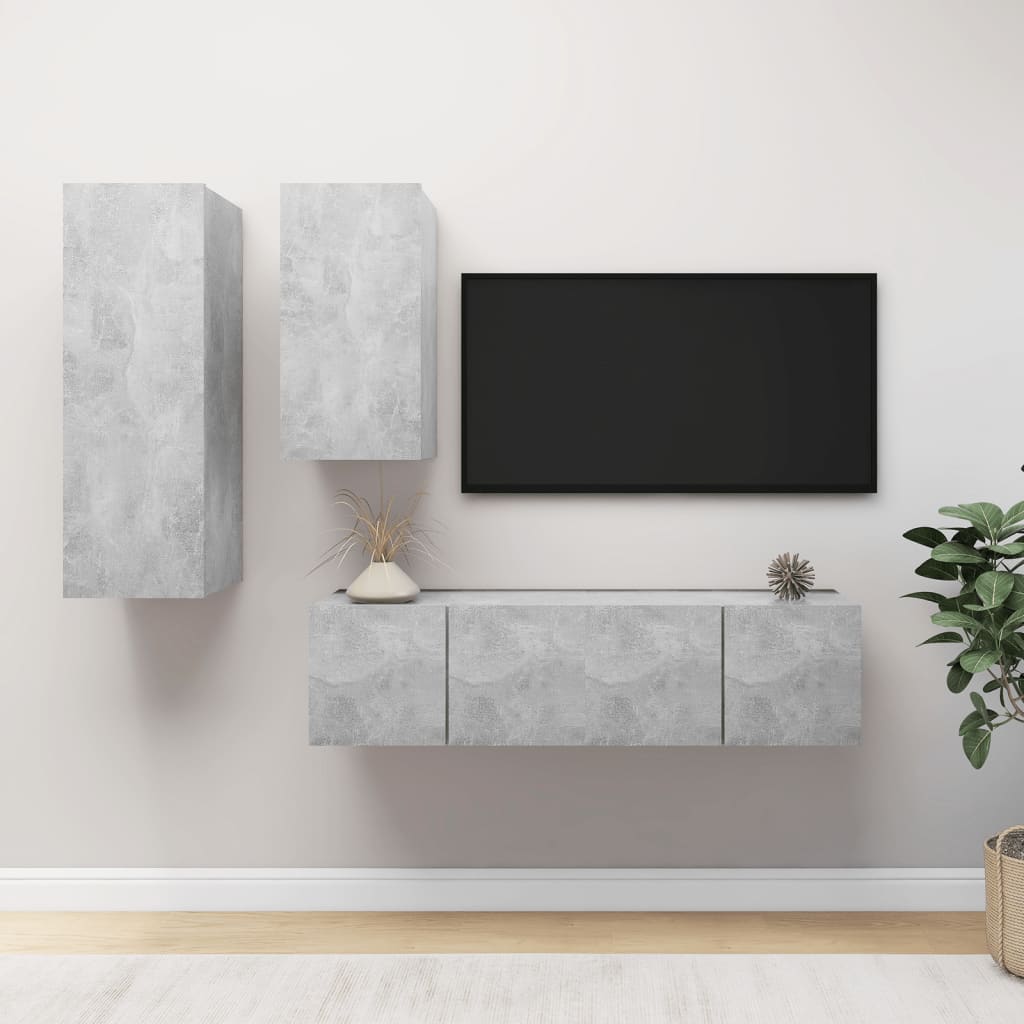 4-tlg. TV-Schrank-Set Betongrau Holzwerkstoff