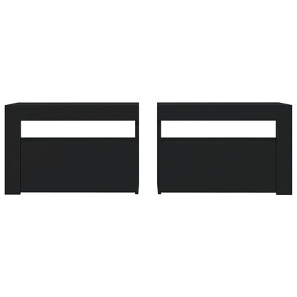 Nachttische 2 Stk. mit LEDs Schwarz 60x35x40 cm