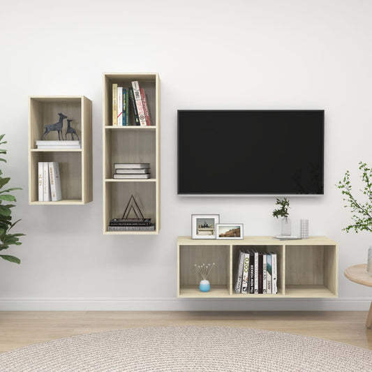 3-tlg. TV-Schrank-Set Sonoma-Eiche Holzwerkstoff