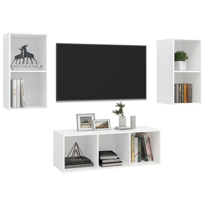 3-tlg. TV-Schrank-Set Weiß Holzwerkstoff