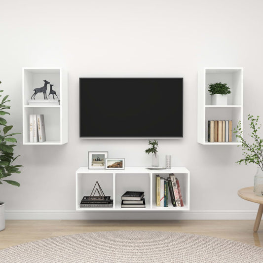 3-tlg. TV-Schrank-Set Weiß Holzwerkstoff