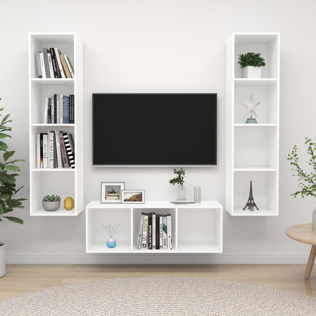 3-tlg. TV-Schrank-Set Weiß Holzwerkstoff