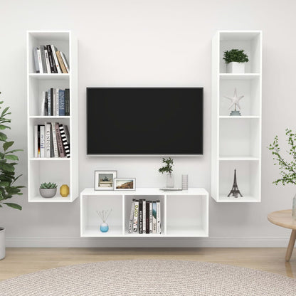 3-tlg. TV-Schrank-Set Weiß Holzwerkstoff