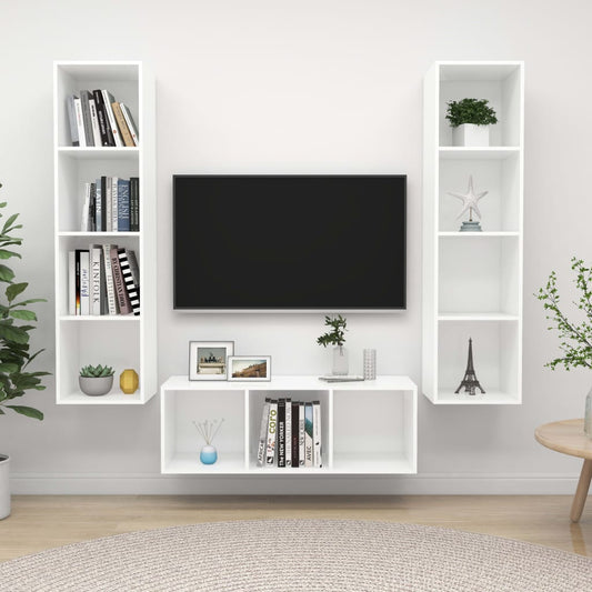 3-tlg. TV-Schrank-Set Weiß Holzwerkstoff
