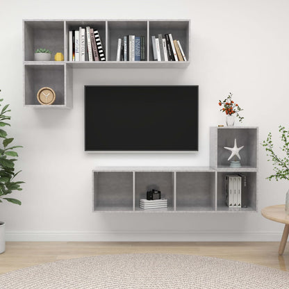 4-tlg. TV-Schrank-Set Betongrau Holzwerkstoff