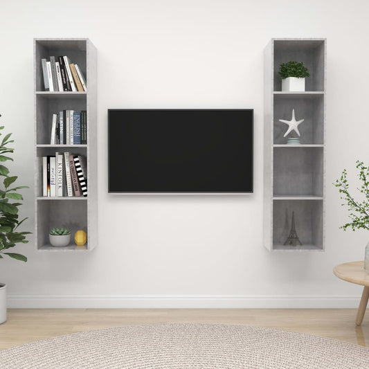 TV-Wandschränke 2 Stk. Betongrau Holzwerkstoff