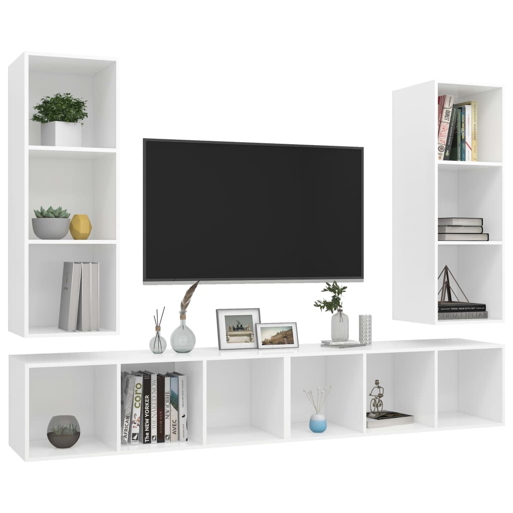 TV-Wandschränke 4 Stk. Weiß Holzwerkstoff