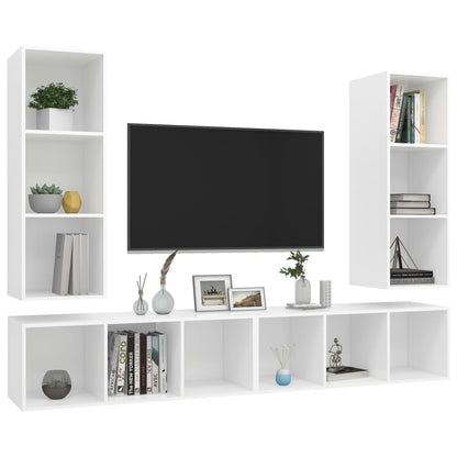 TV-Wandschränke 4 Stk. Weiß Holzwerkstoff