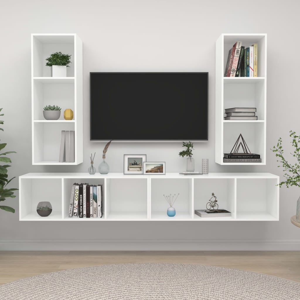 TV-Wandschränke 4 Stk. Weiß Holzwerkstoff