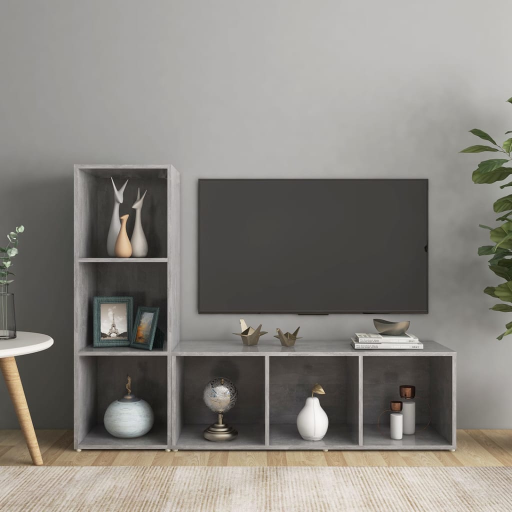 TV-Schränke 2 Stk. Betongrau 107x35x37 cm Holzwerkstoff