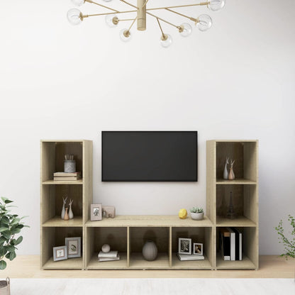 TV-Schränke 3 Stk. Sonoma-Eiche 107x35x37 cm Holzwerkstoff