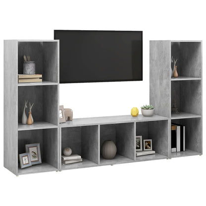 TV-Schränke 3 Stk. Betongrau 107x35x37 cm Holzwerkstoff