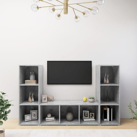 TV-Schränke 3 Stk. Betongrau 107x35x37 cm Holzwerkstoff