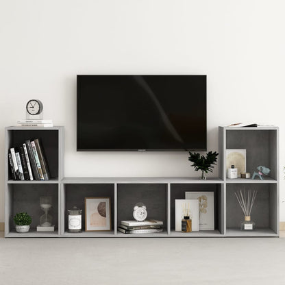 3-tlg. TV-Schrank-Set Betongrau Holzwerkstoff