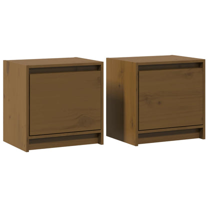 Sengeborde 2 stk Honningbrun 40x30,5x40 cm massiv fyrretræ