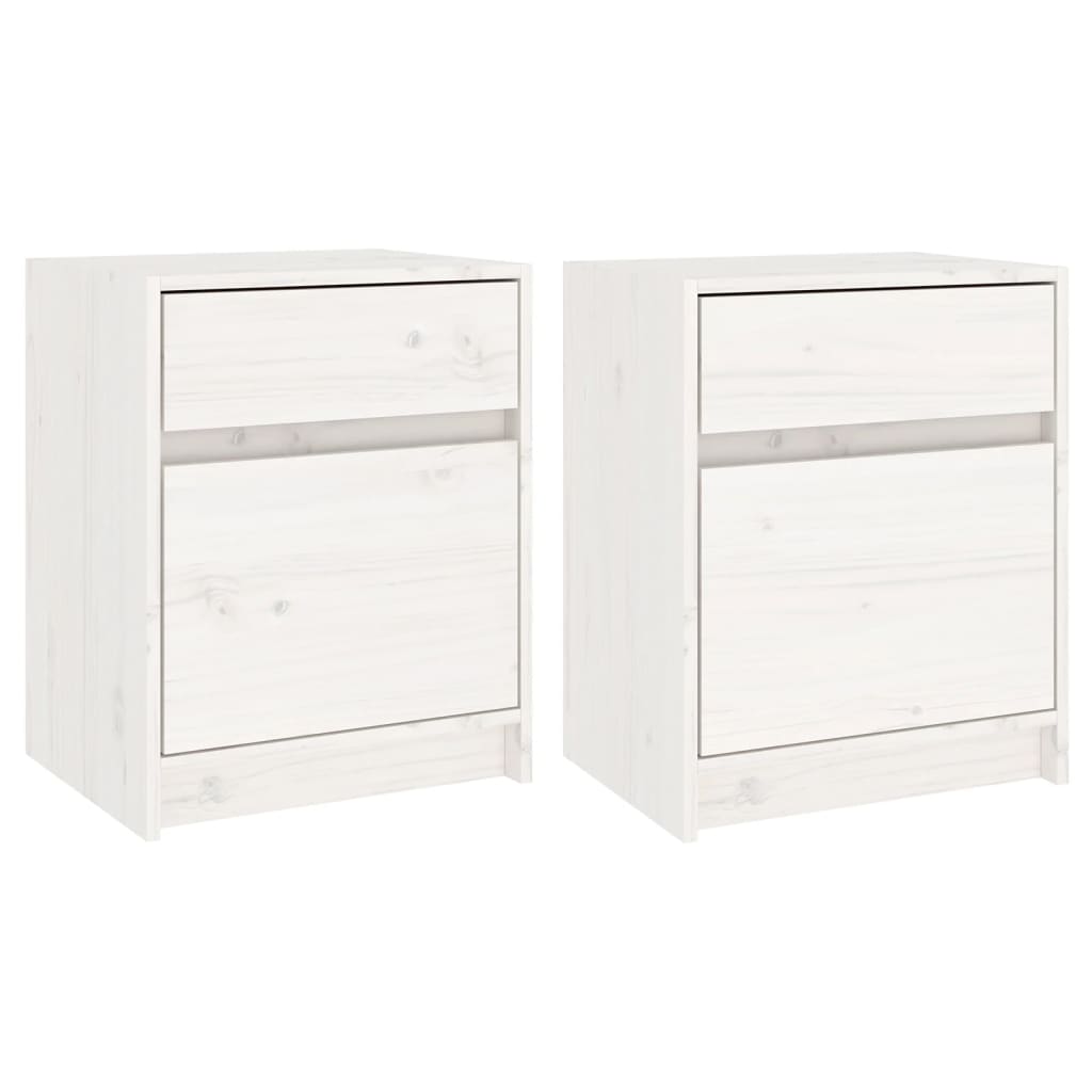 Sengeborde 2 stk Hvid 40x31x50 cm massiv fyrretræ