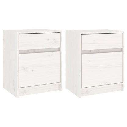 Sengeborde 2 stk Hvid 40x31x50 cm massiv fyrretræ