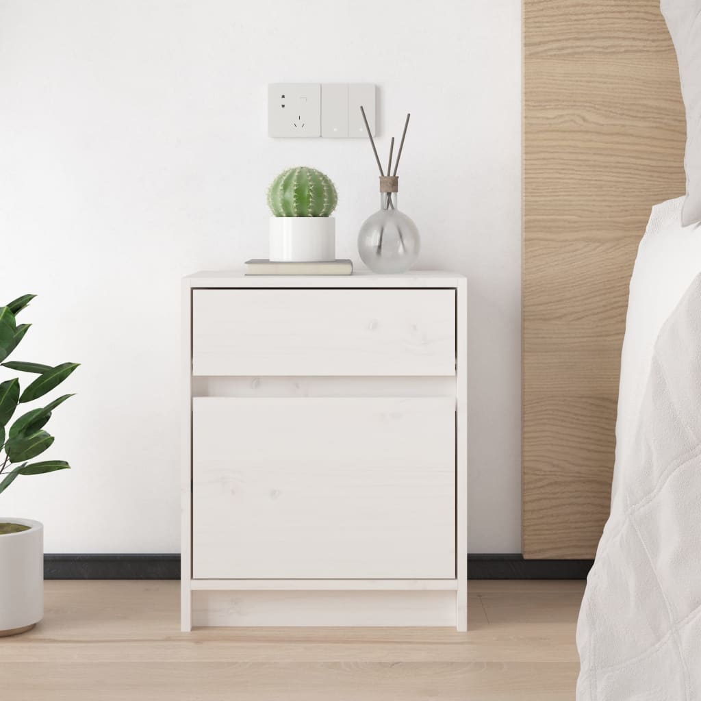 Sengeborde 2 stk Hvid 40x31x50 cm massiv fyrretræ